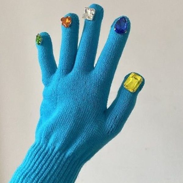 colored diamond knitted nail riding gloves